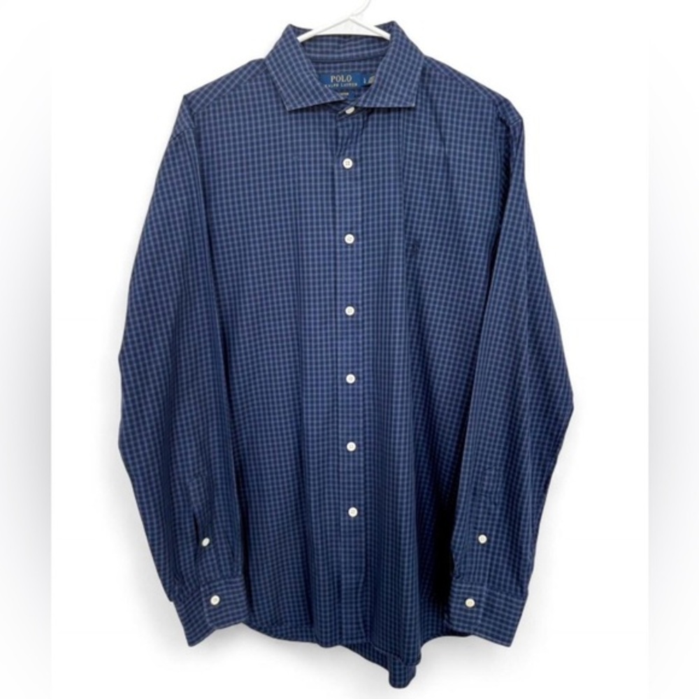 Polo Ralph Lauren‎ Blue Checkered Button Down Dress Shirt Large Long Sleeve